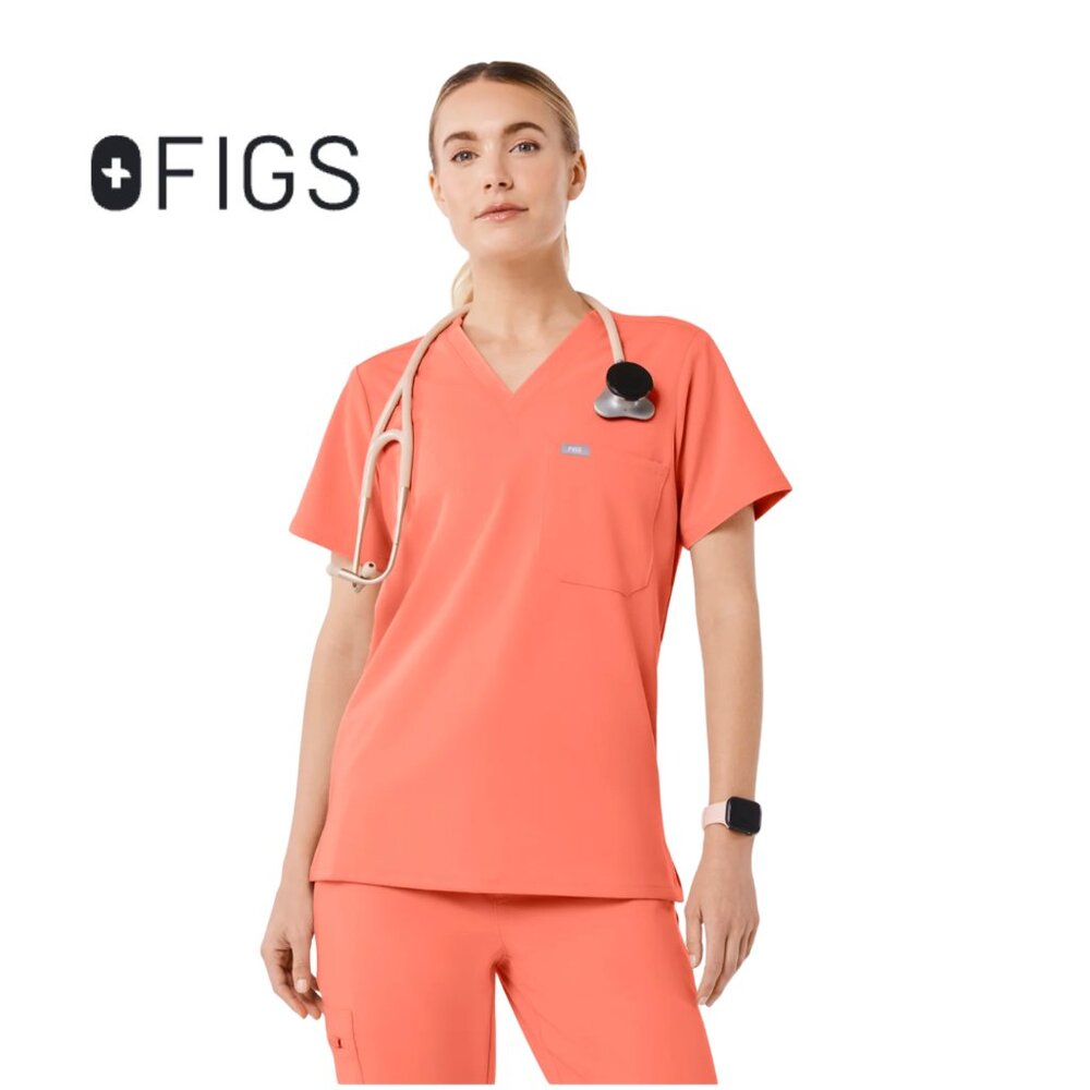 Figs Catarina One-Pocket Scrub Top | Women's Small | Sunset Drift